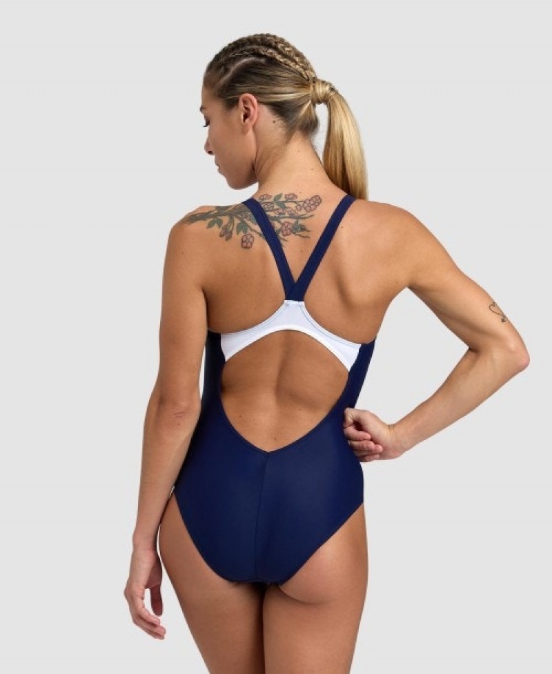 Navy Arena Threefold V Back Women's Swimsuits | 27224585