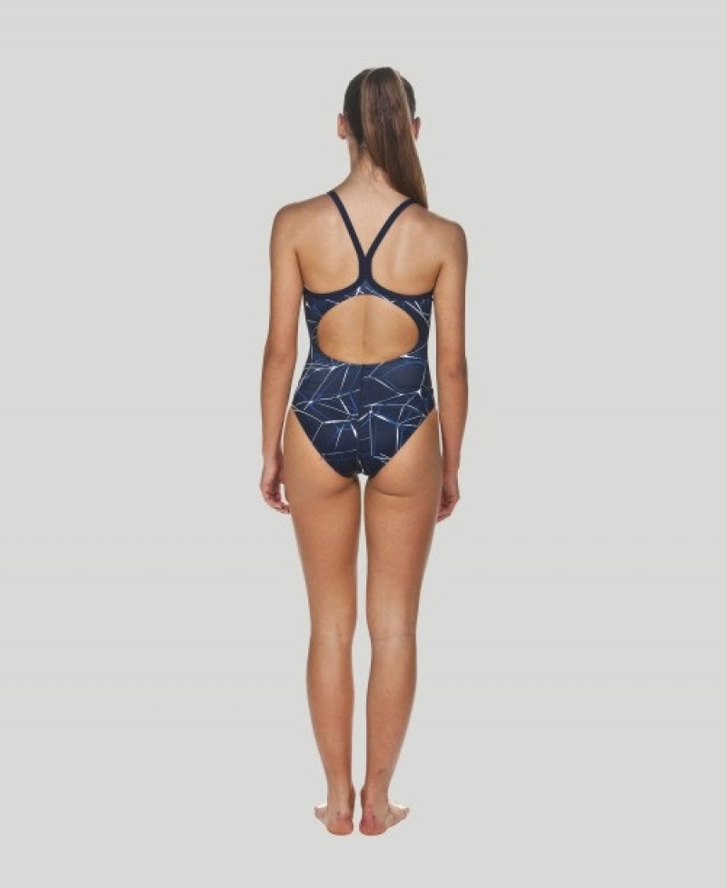 Navy Arena Water Light Drop Back Women's Swimsuits | 17487823