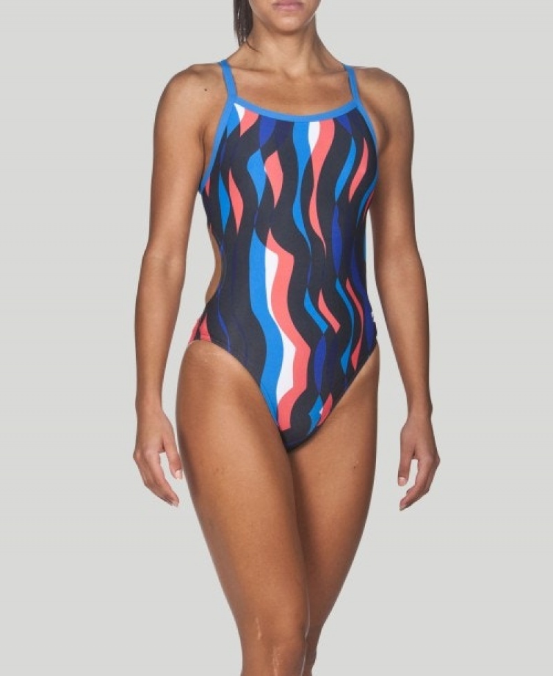 Navy Arena Wavy Water Challenge Back Women's Swimsuits | 5537110