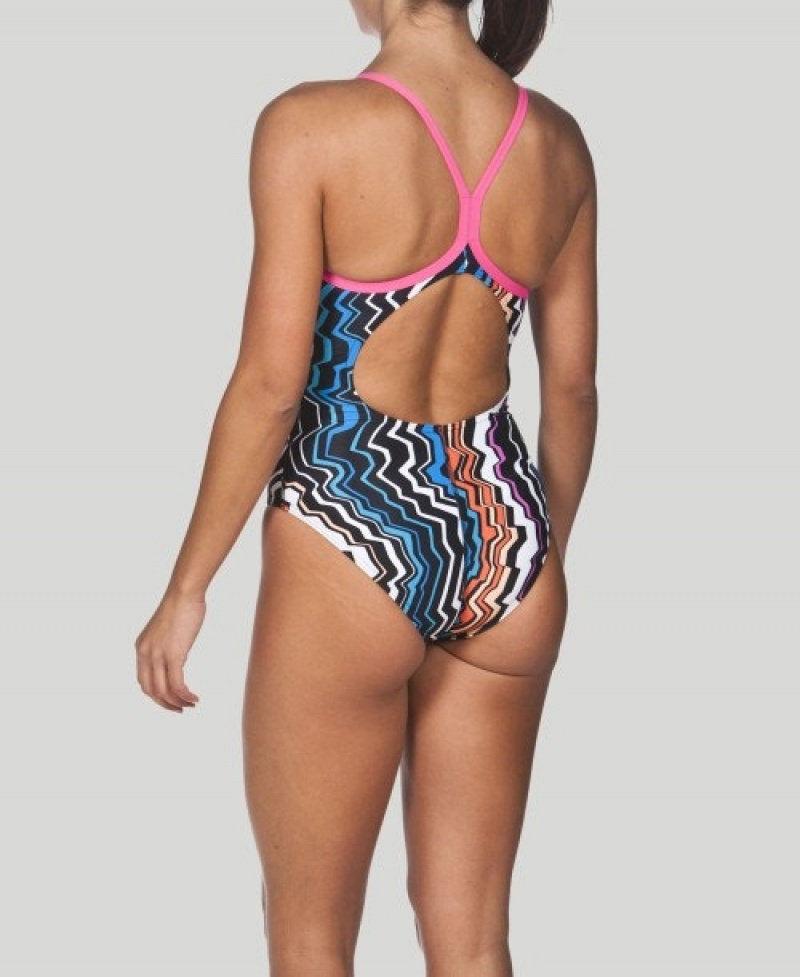 Navy Arena Zig Zag Light Drop Back Women's Swimsuits | 61998394