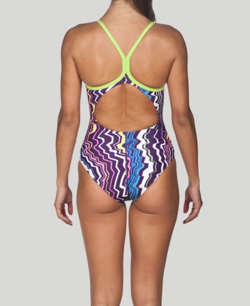 Navy Arena Zig Zag Light Drop Back Women's Swimsuits | 72819840