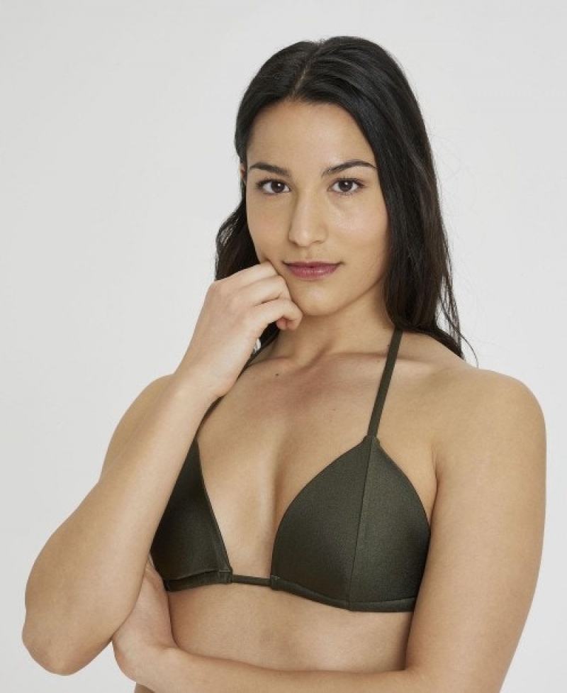 Olive Arena Solid Triangle Women\'s Bikinis | 68286058