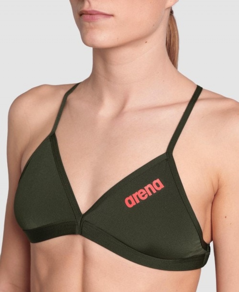 Olive Arena Team Tie Back Solid Women's Bikini Tops | 32315236