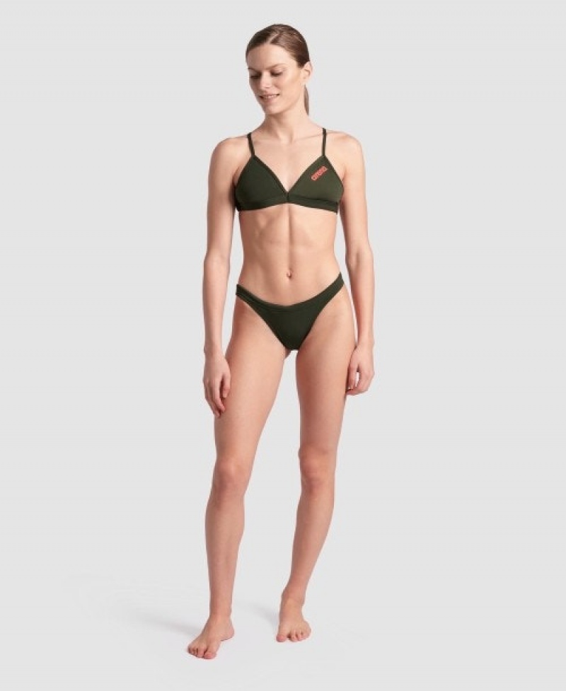 Olive Arena Team Tie Back Solid Women's Bikini Tops | 32315236