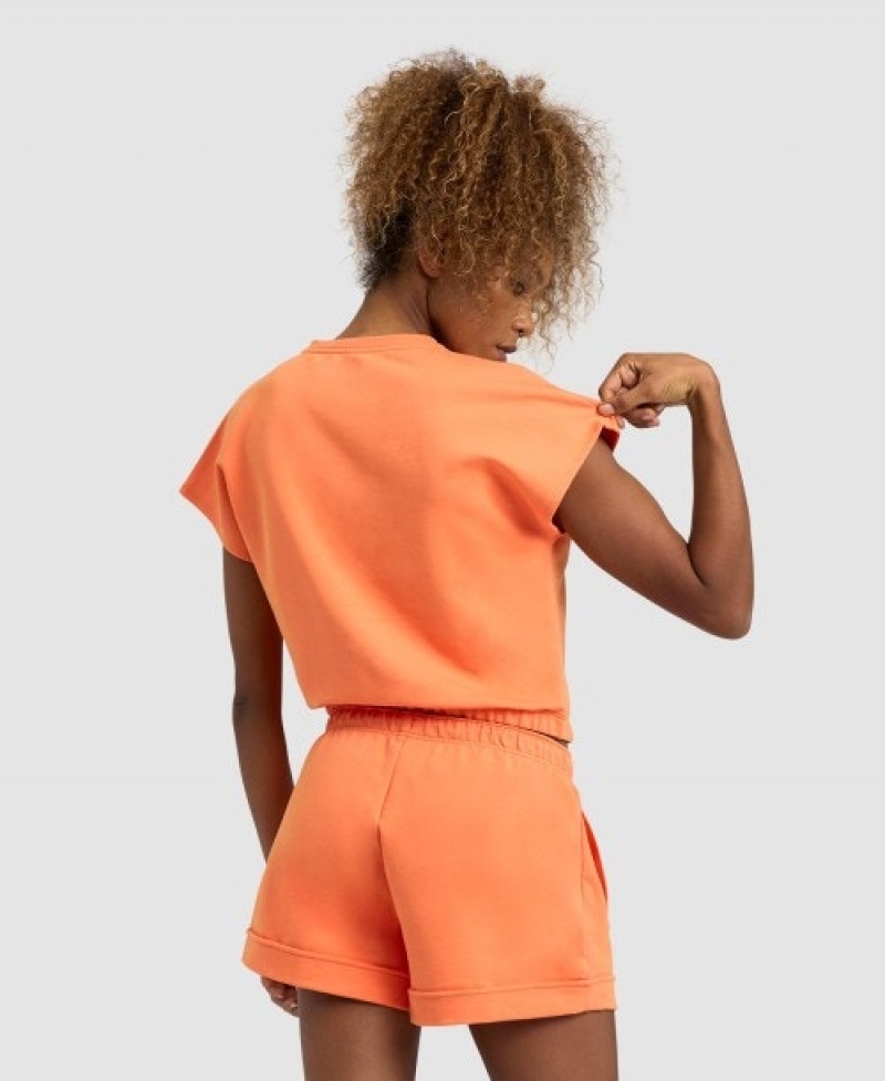 Orange Arena Icons Crop Women's T Shirts | 21307604