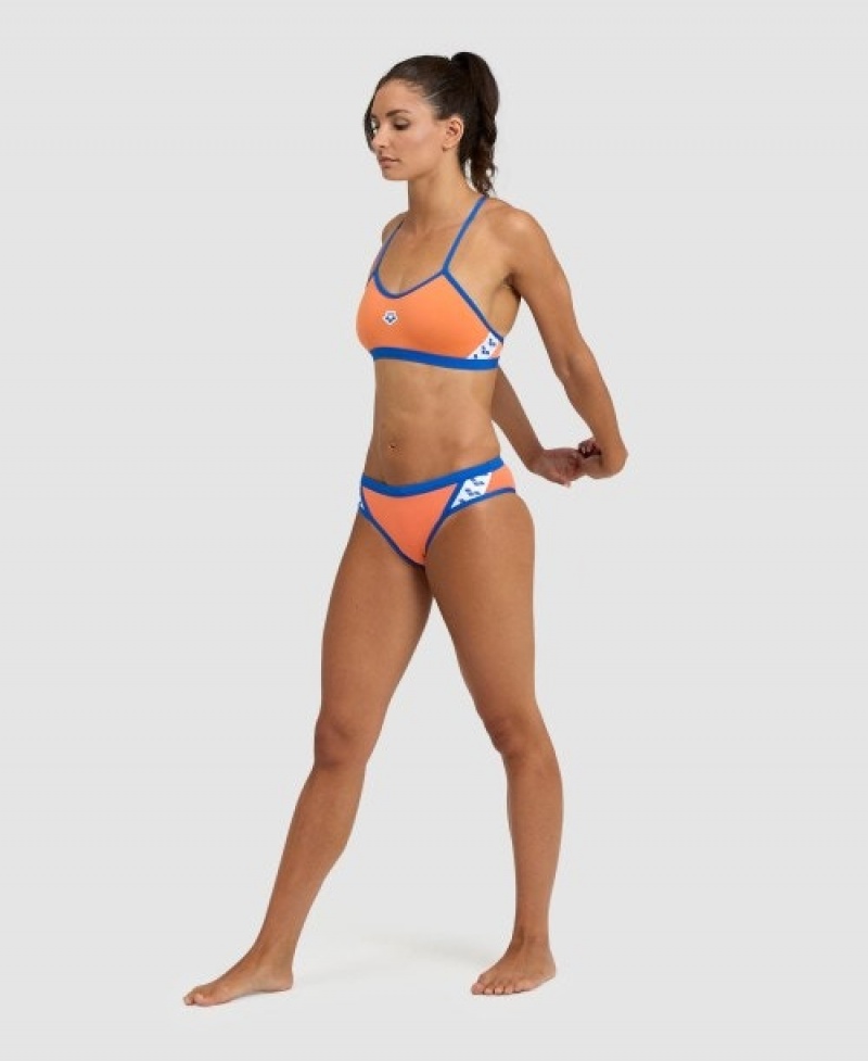 Orange Arena Icons Solid Cross Back Women's Bikinis | 92949299