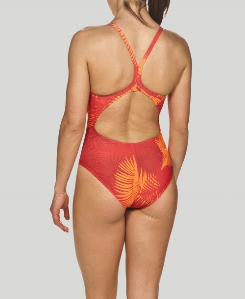 Orange Arena Palm Forest Light Drop Back Women's Swimsuits | 66700252