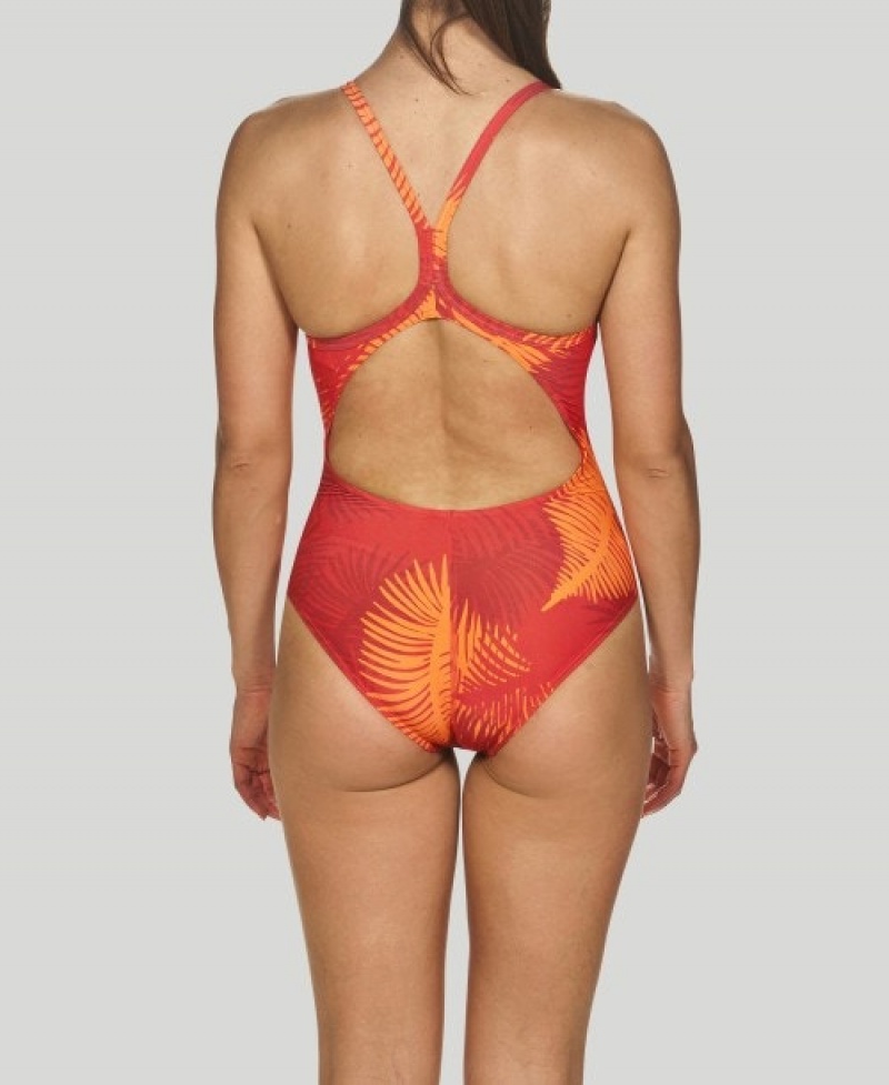 Orange Arena Palm Forest Light Drop Back Women's Swimsuits | 66700252