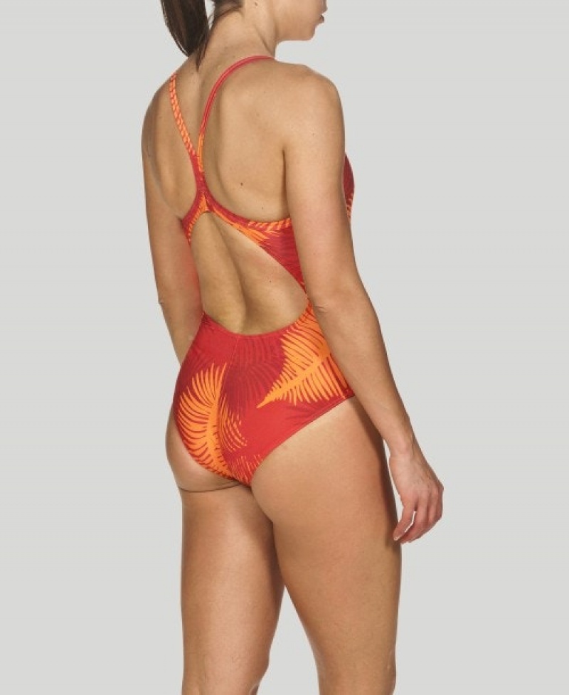 Orange Arena Palm Forest Light Drop Back Women's Swimsuits | 66700252