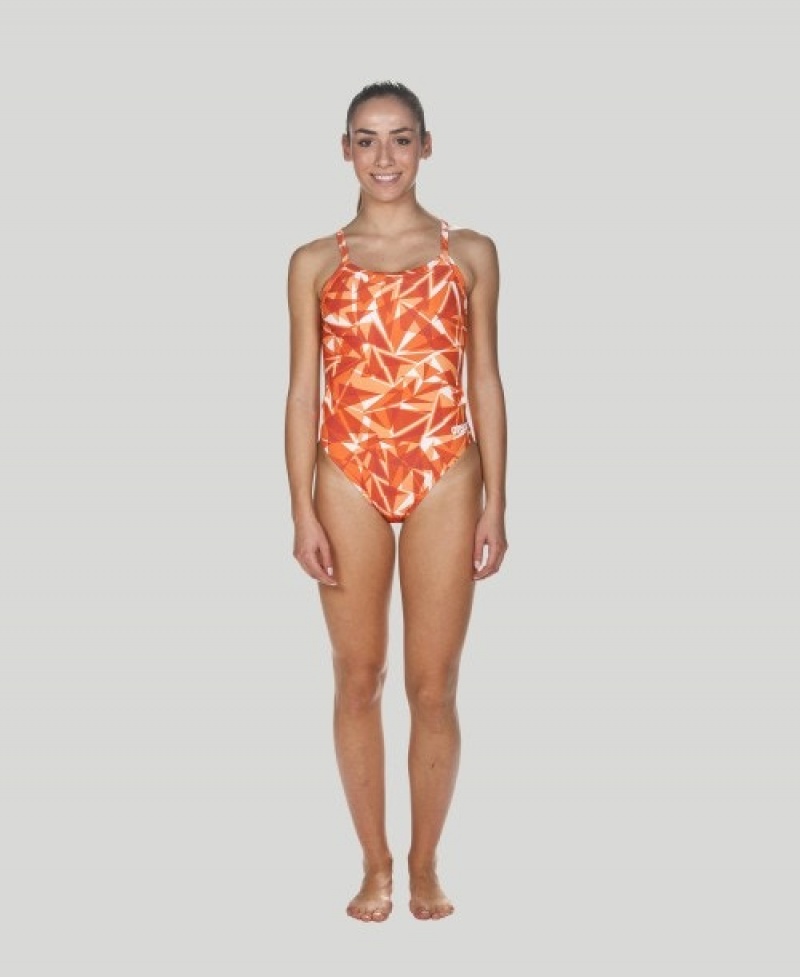 Orange Arena Shattered Glass Challenge Back Women's Swimsuits | 94585226