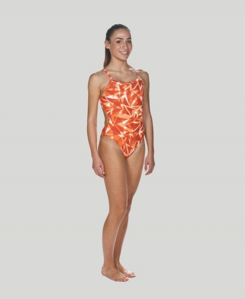 Orange Arena Shattered Glass Challenge Back Women's Swimsuits | 94585226