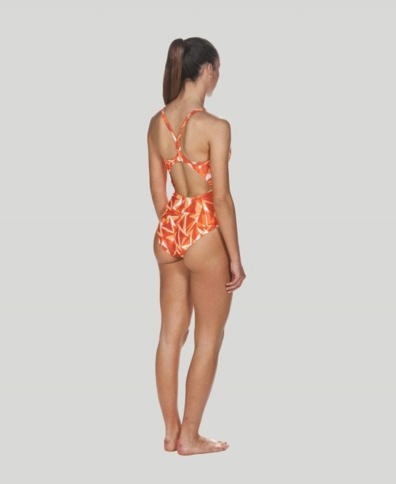 Orange Arena Shattered Glass Light Drop Back Women's Swimsuits | 40812238