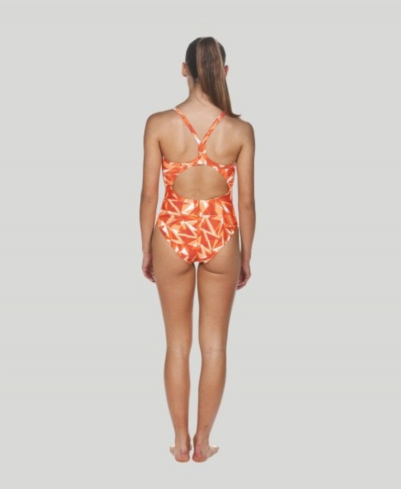 Orange Arena Shattered Glass Light Drop Back Women's Swimsuits | 40812238