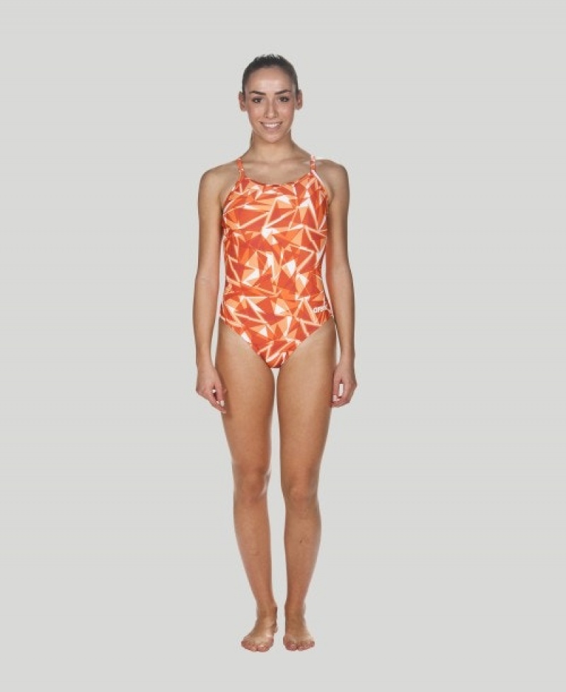 Orange Arena Shattered Glass Light Drop Back Women's Swimsuits | 40812238