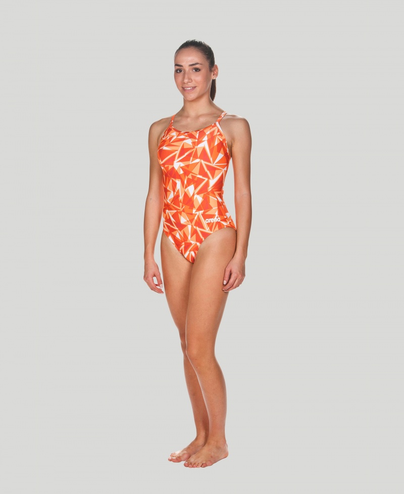 Orange Arena Shattered Glass Light Drop Back Women\'s Swimsuits | 40812238