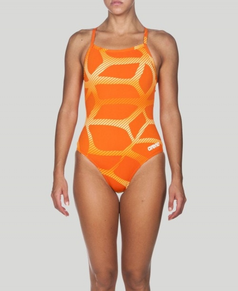 Orange Arena Spider Light Drop Back Women's Swimsuits | 89669067