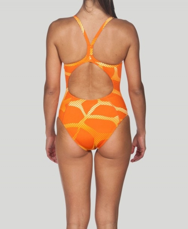 Orange Arena Spider Light Drop Back Women's Swimsuits | 89669067