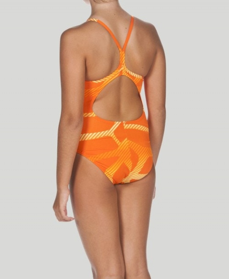 Orange Arena Spider Youth Light Drop Back Girls' Swimsuits | 75910654