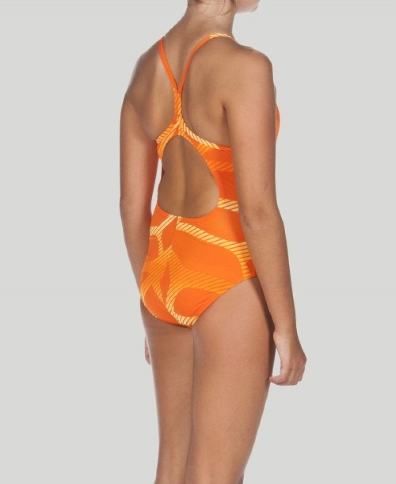 Orange Arena Spider Youth Light Drop Back Girls' Swimsuits | 75910654