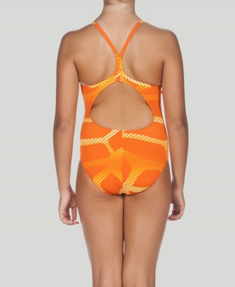 Orange Arena Spider Youth Light Drop Back Girls' Swimsuits | 75910654