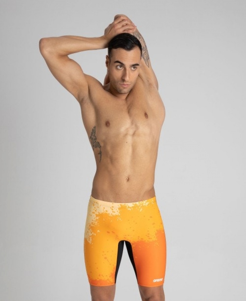 Orange Arena Spraypaint Jammer Men\'s Swim Shorts | 7203148