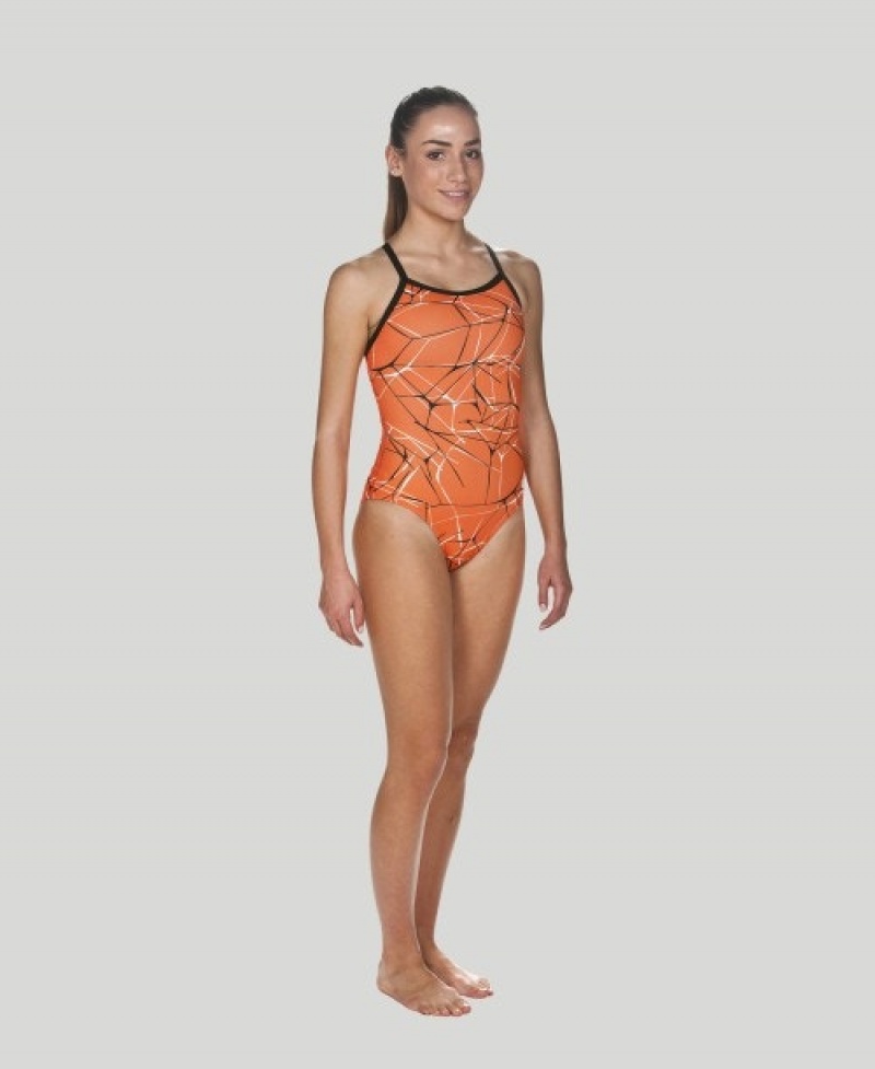 Orange Arena Water Light Drop Back Women's Swimsuits | 32838844