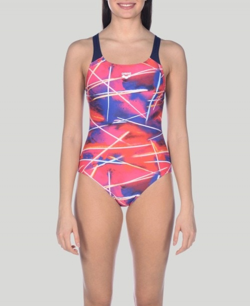 Pink Arena Light Beams Swim Pro Back Women's Swimsuits | 72191612