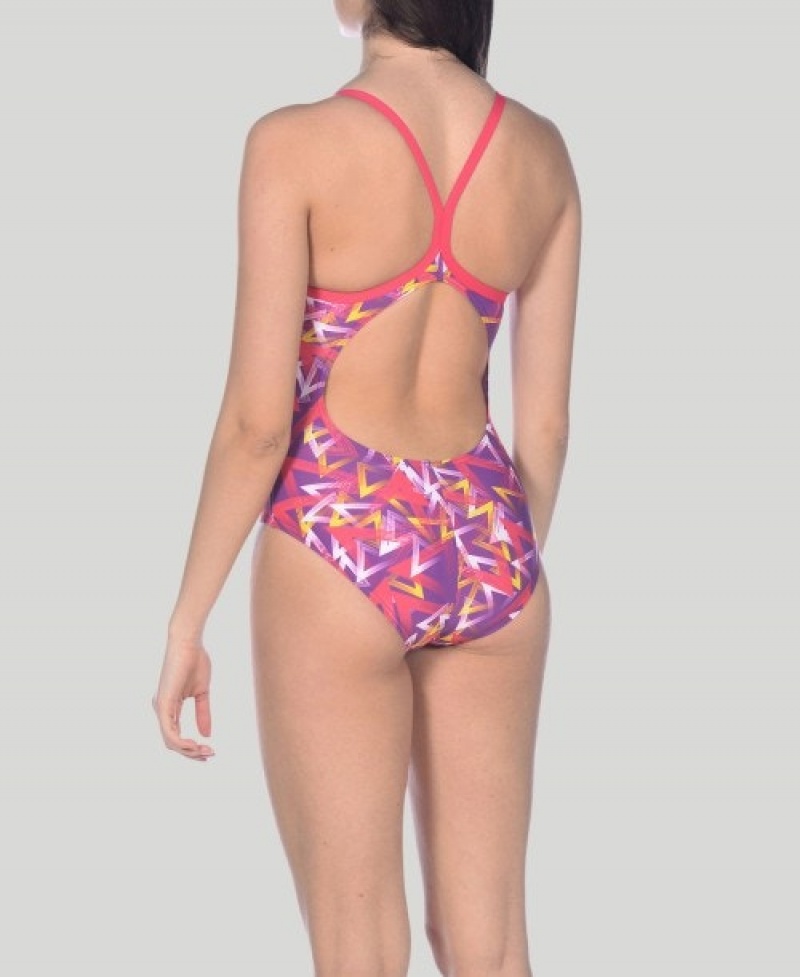 Pink Arena Power Triangle Light Drop Women's Swimsuits | 20365789