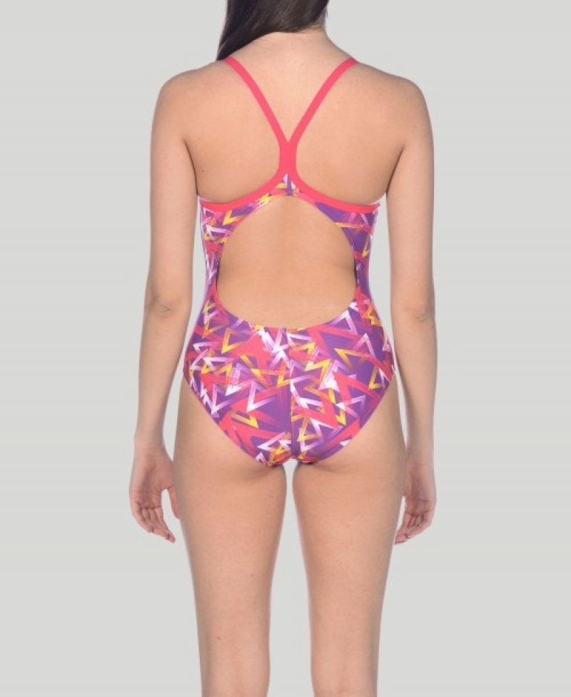 Pink Arena Power Triangle Light Drop Women's Swimsuits | 20365789