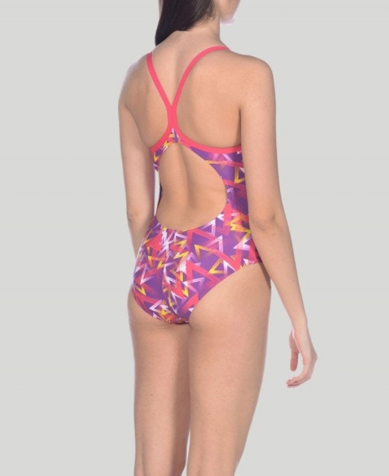 Pink Arena Power Triangle Light Drop Women's Swimsuits | 20365789