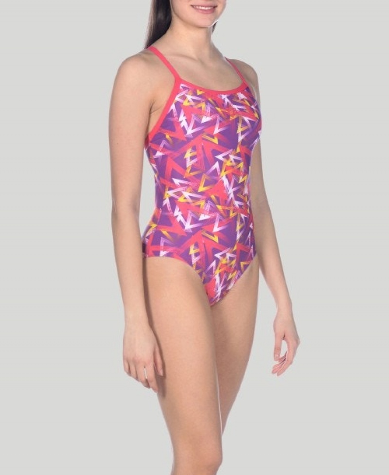 Pink Arena Power Triangle Light Drop Women's Swimsuits | 20365789