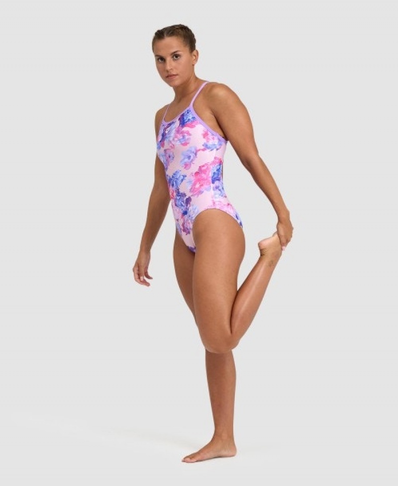 Pink Arena Spring Garden Light Drop Back Women's Swimsuits | 19391479