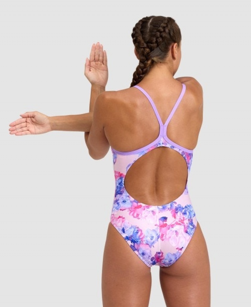 Pink Arena Spring Garden Light Drop Back Women's Swimsuits | 19391479