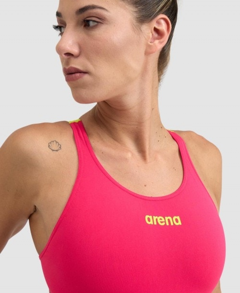 Pink Arena Team Swim Tech Solid Women's Swimsuits | 60111785