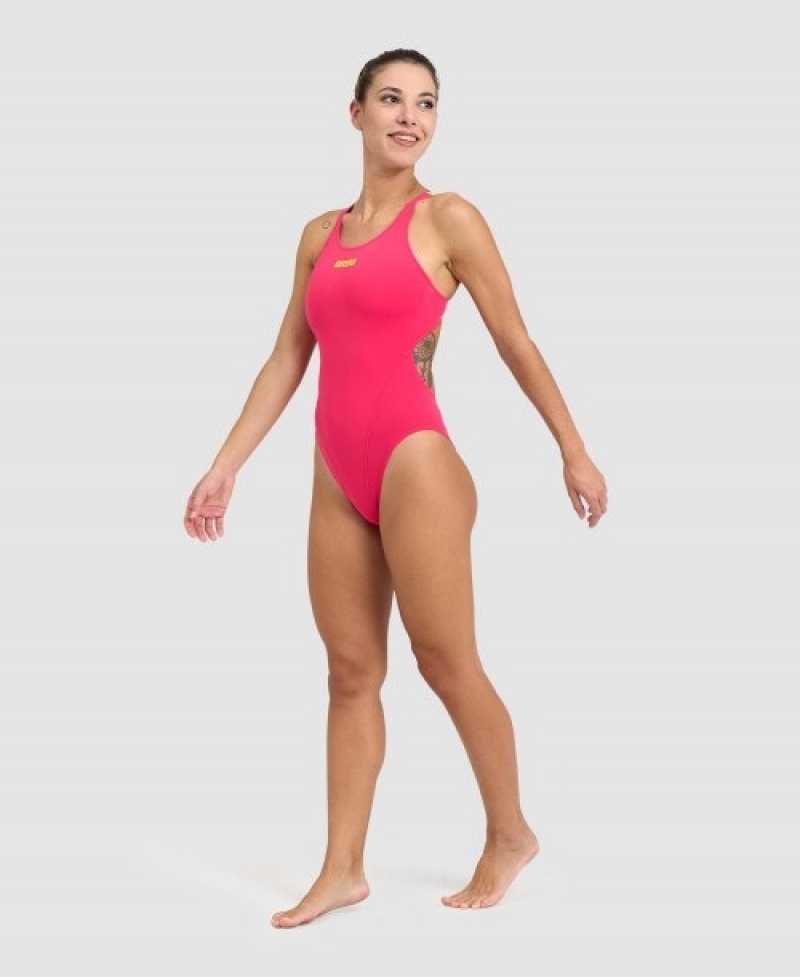 Pink Arena Team Swim Tech Solid Women's Swimsuits | 60111785