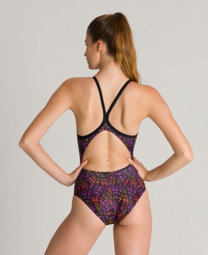 Purple Arena Abstract Mosaic Light Drop Women's Swimsuits | 20473603