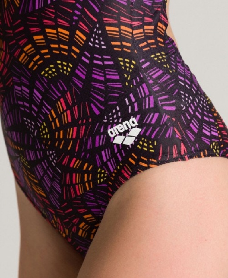 Purple Arena Abstract Mosaic Light Drop Women's Swimsuits | 20473603