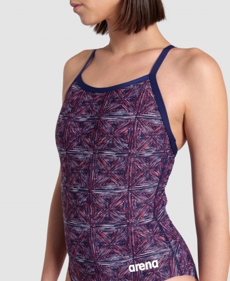 Purple Arena Abstract Tiles Light Drop Back Women's Swimsuits | 17441795