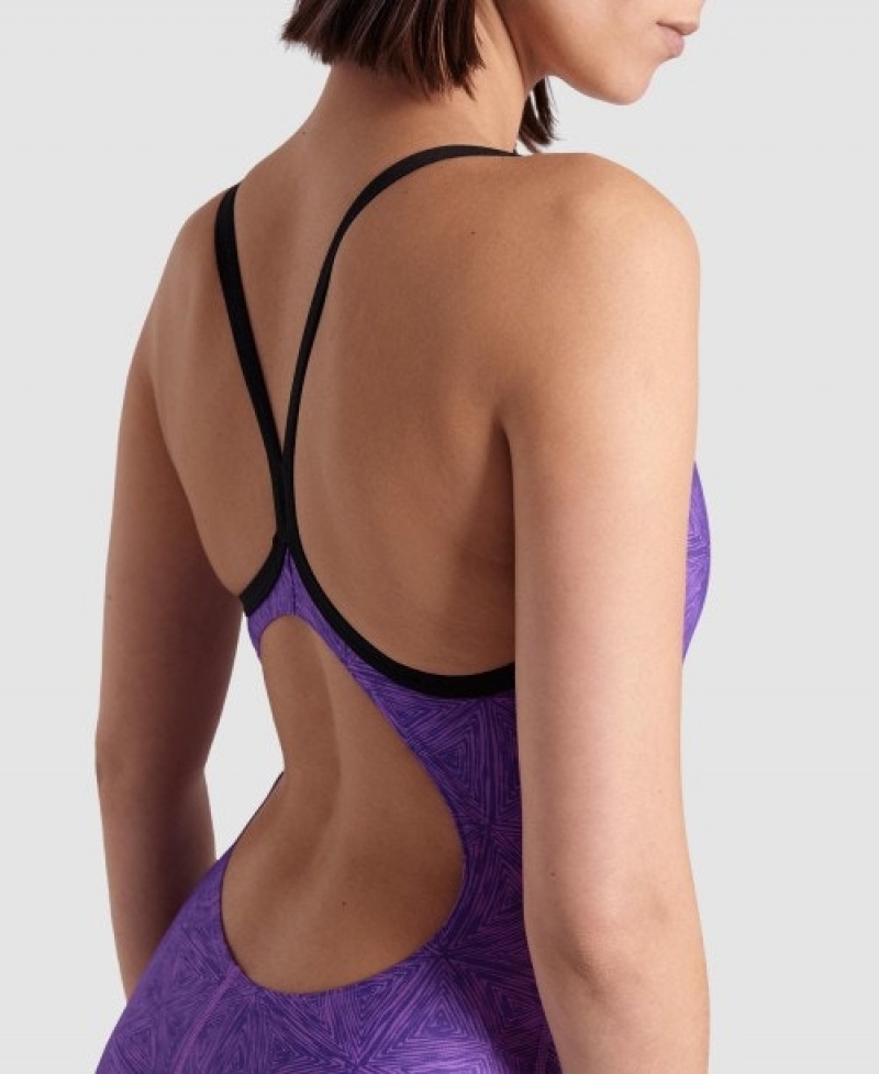 Purple Arena Abstract Tiles Light Drop Back Women's Swimsuits | 68669681