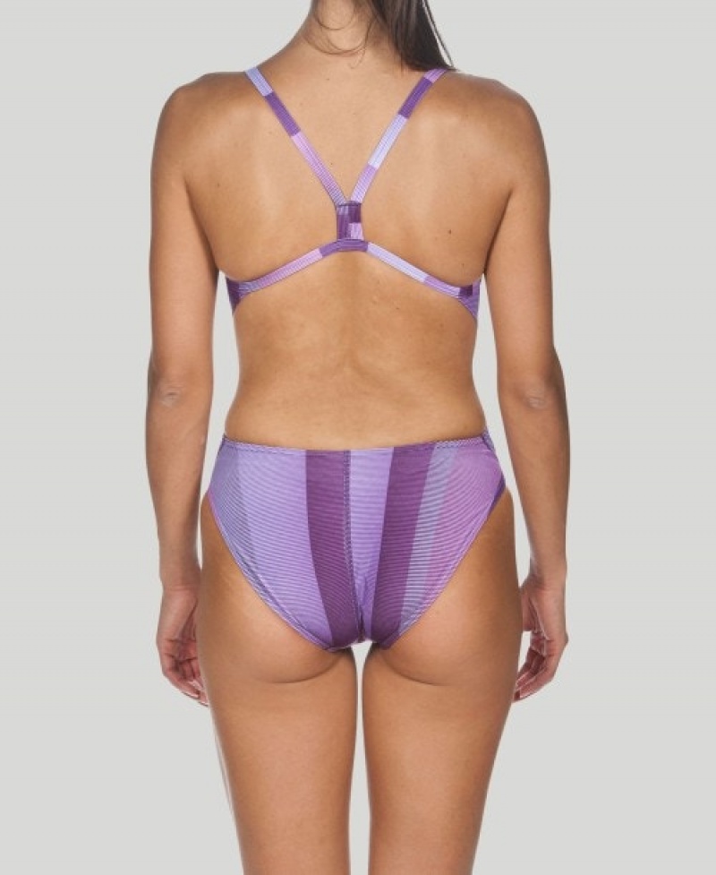 Purple Arena Blended Stripe Challenge Back Women's Swimsuits | 18302611