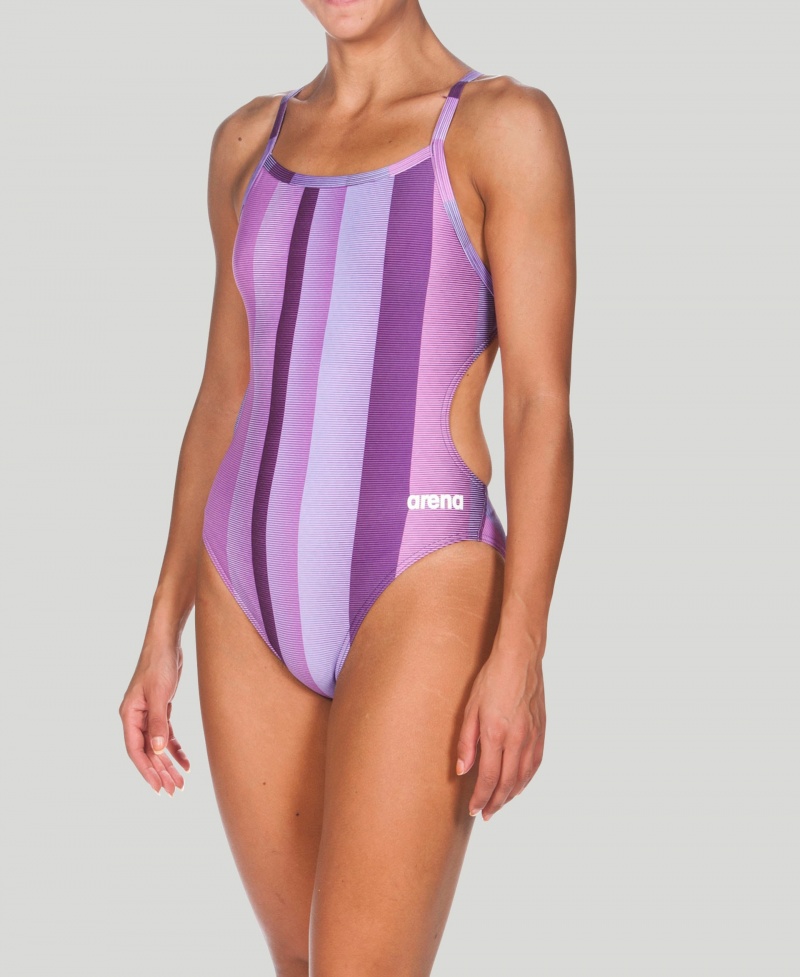 Purple Arena Blended Stripe Challenge Back Women's Swimsuits | 18302611