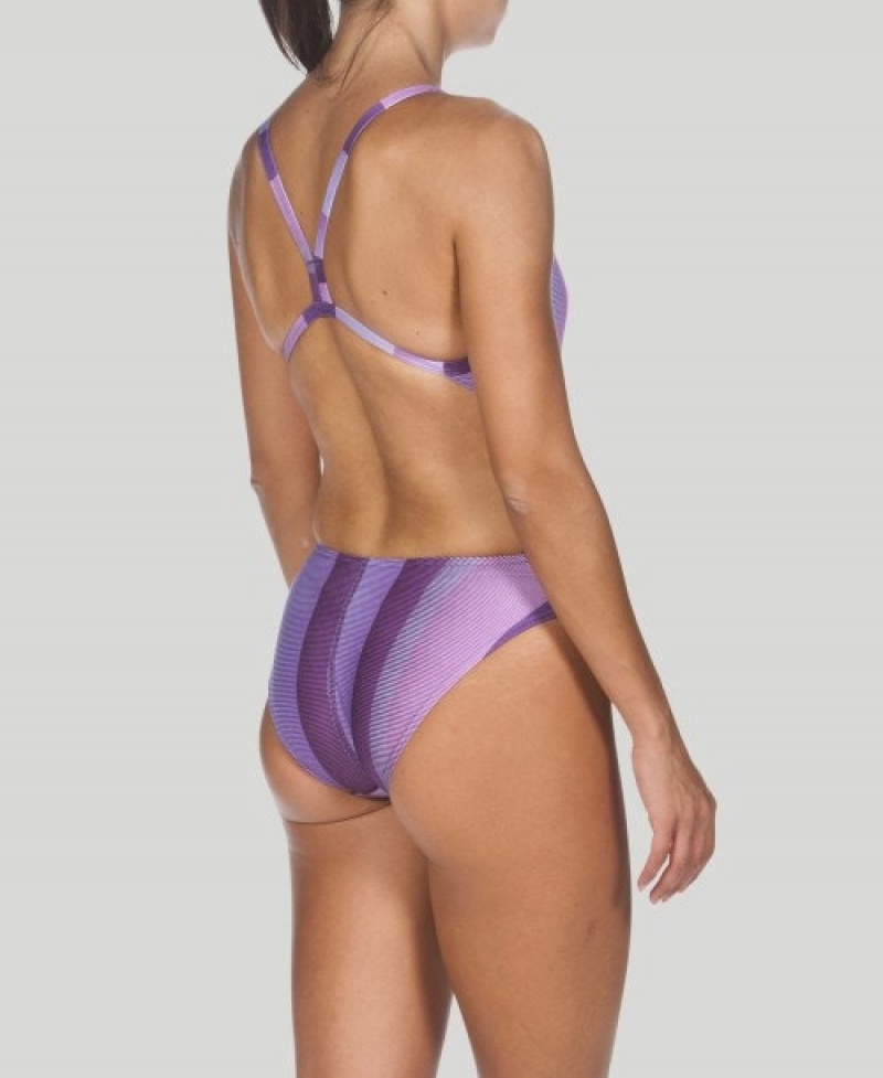 Purple Arena Blended Stripe Challenge Back Women's Swimsuits | 18302611