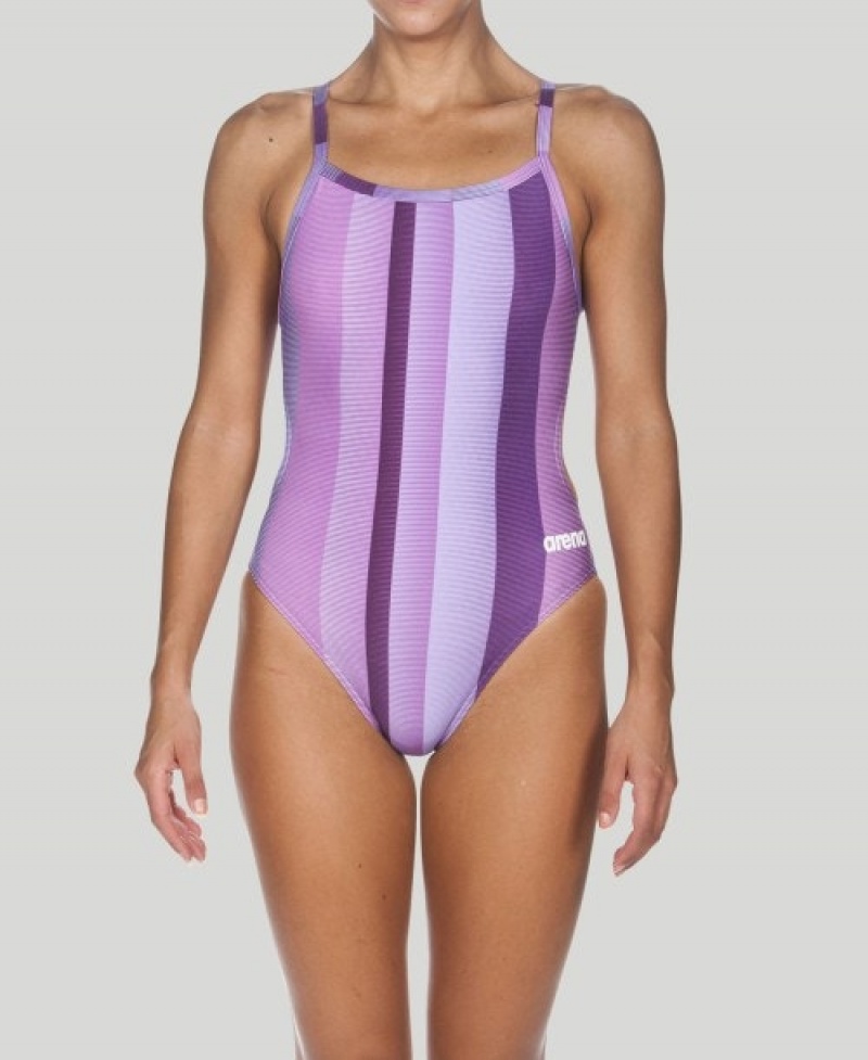 Purple Arena Blended Stripe Challenge Back Women's Swimsuits | 18302611