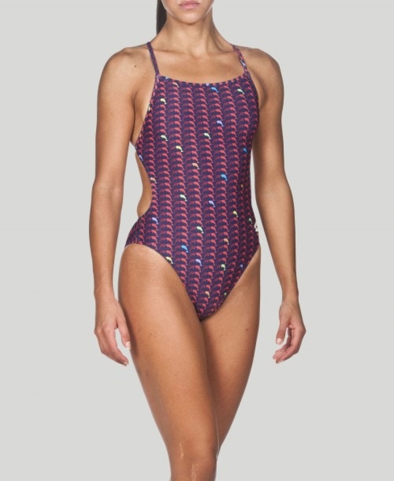 Purple Arena Dolphin Booster Back Women's Swimsuits | 6454480