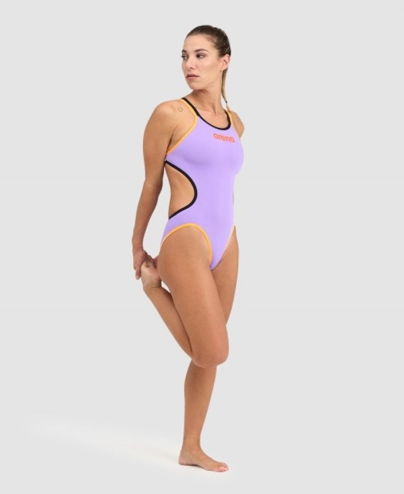 Purple Arena Double Cross Back Women's Swimsuits | 62437097