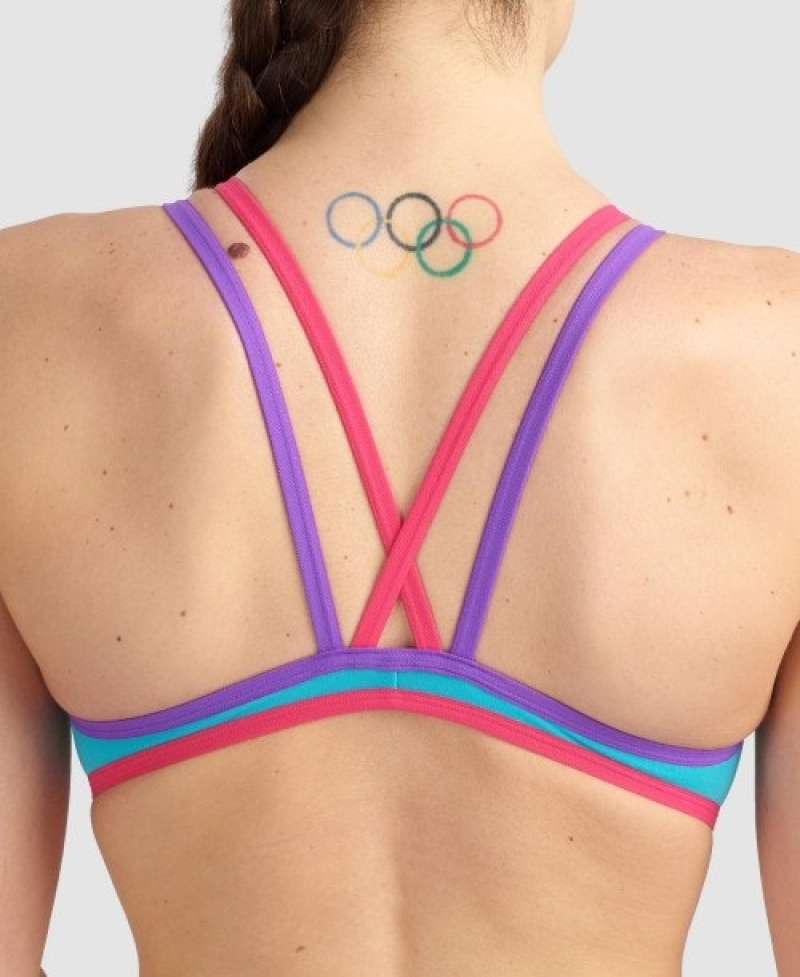 Purple Arena Double Cross Back Women's Swimsuits | 62437097