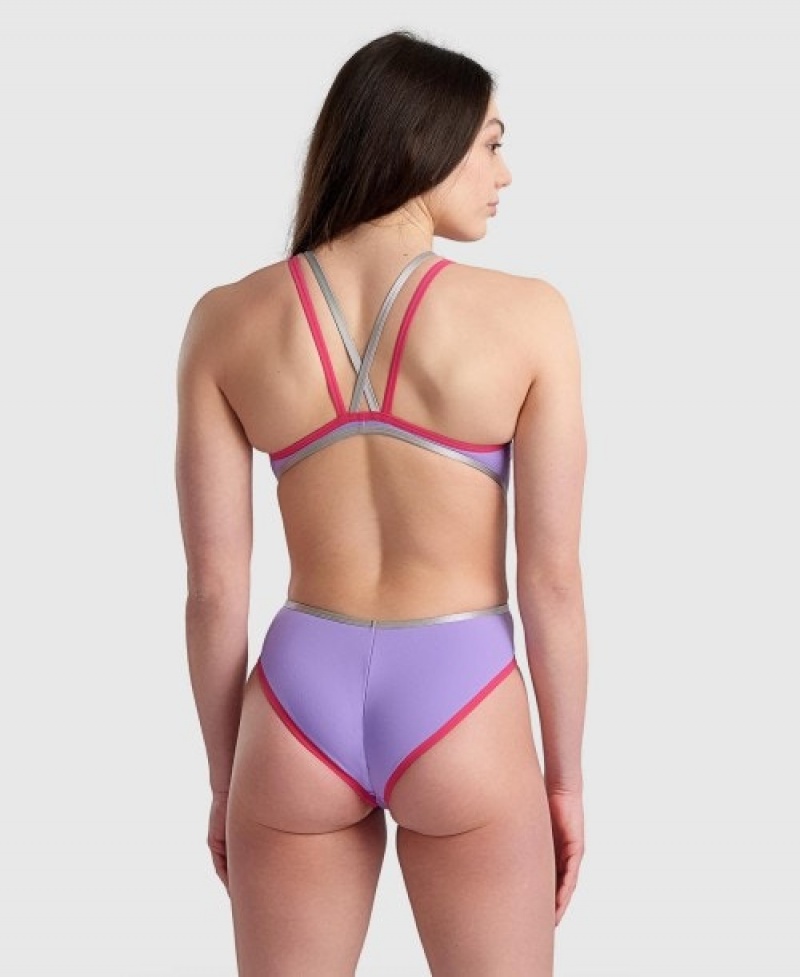 Purple Arena Double Cross Back Women's Swimsuits | 62437097