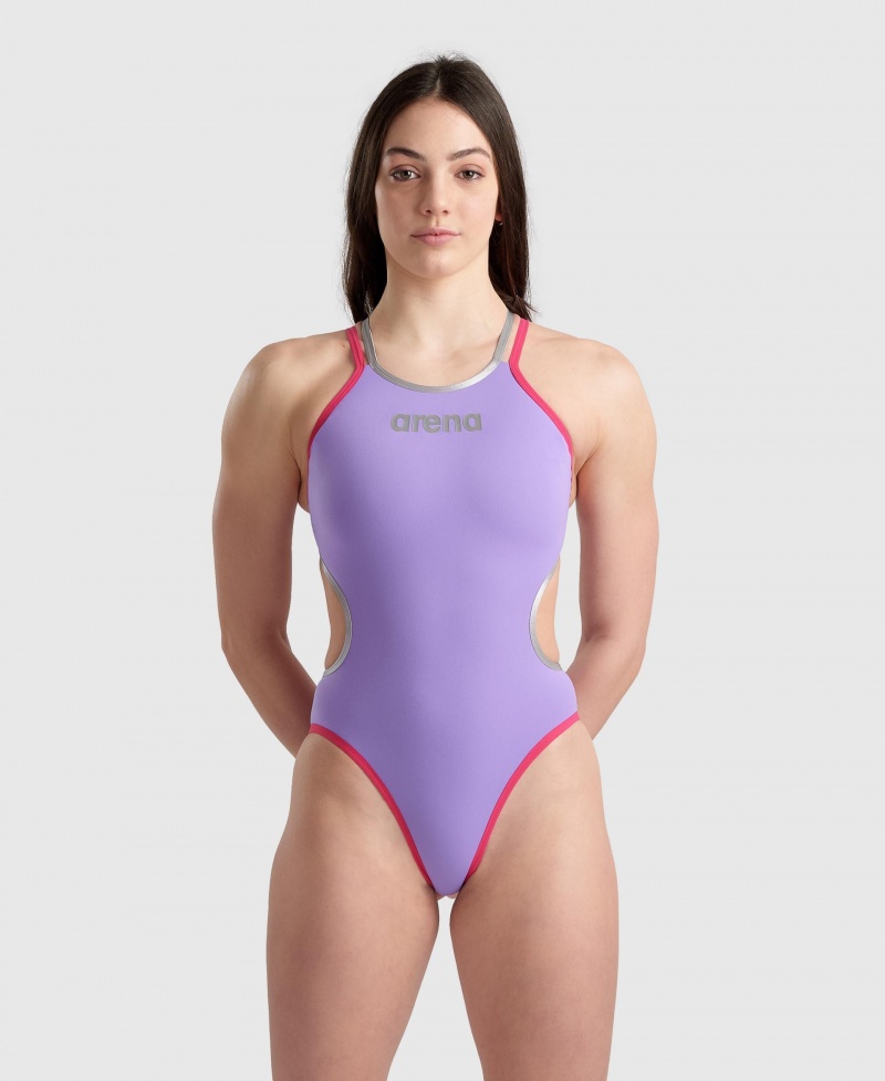 Purple Arena Double Cross Back Women\'s Swimsuits | 62437097