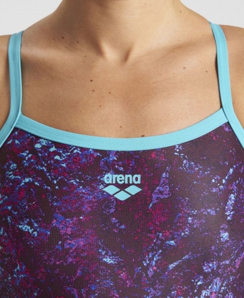 Purple Arena Mountains Texture Light Drop Back Women's Swimsuits | 64555174