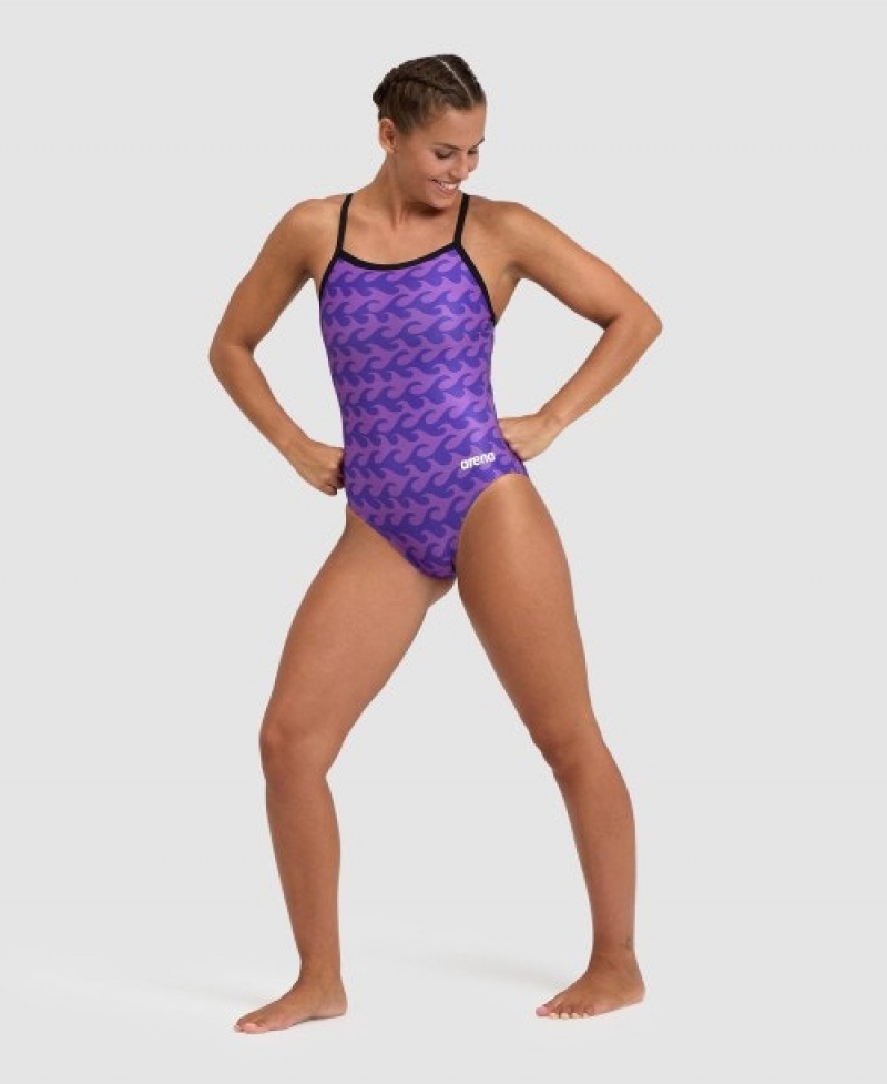 Purple Arena Ride The Wave Light Drop Back Women's Swimsuits | 28552417